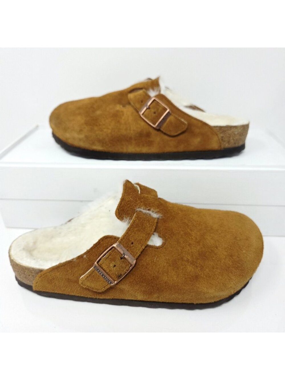 Birkenstock Boston Shearling Clog Mink Suede Womens 39 8 Fur Lined Slip On